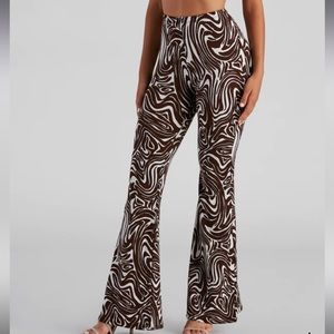 NWT Brown & White Flare Pants